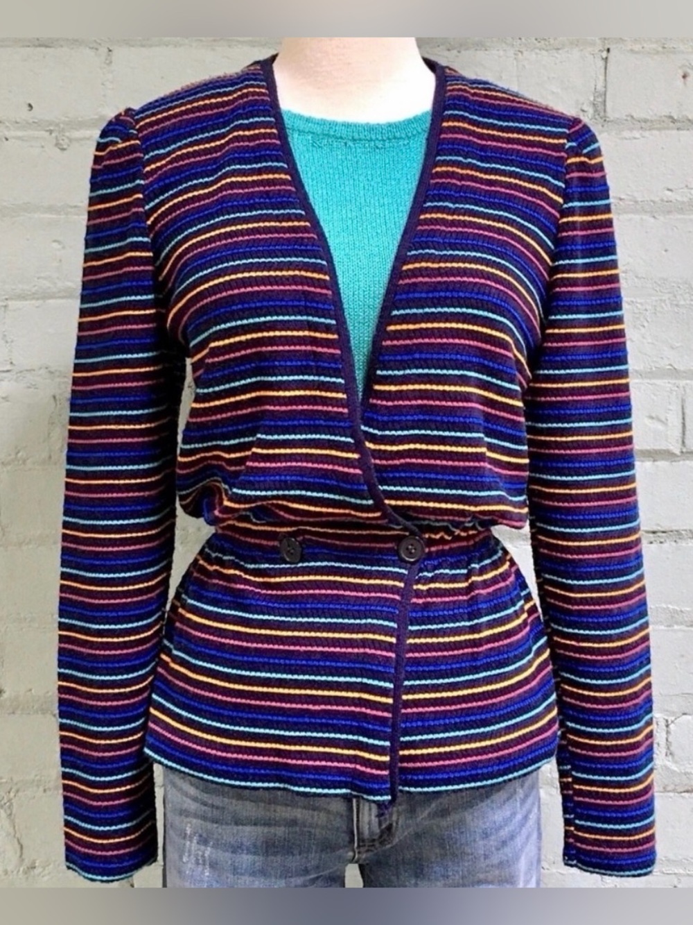 Vintage Striped Cardigan with Peplum Detail